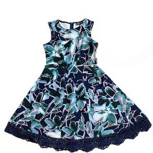 Donna Ricco Abstract Floral Fit & Flare Dress Navy & Teal
